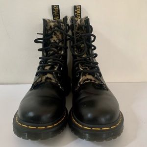 DR. MARTENS 1460 SERENA LEOPARD FAUX FUR LINED BOOTS